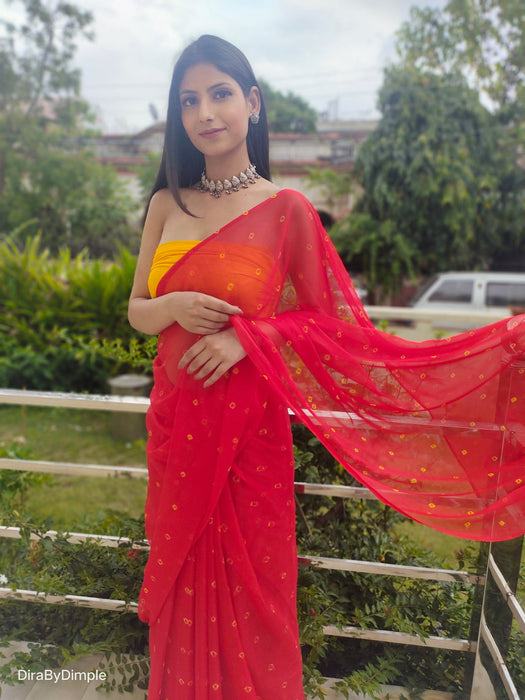 Garnet Wonder (Bandhej Red Chiffon Saree)