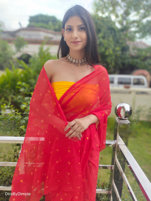 Garnet Wonder (Bandhej Red Chiffon Saree)