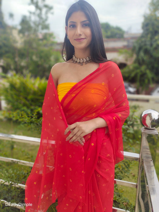 Garnet Wonder (Bandhej Red Chiffon Saree)