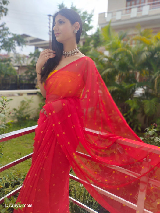 Garnet Wonder (Bandhej Red Chiffon Saree)