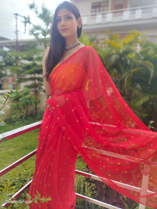 Garnet Wonder (Bandhej Red Chiffon Saree)