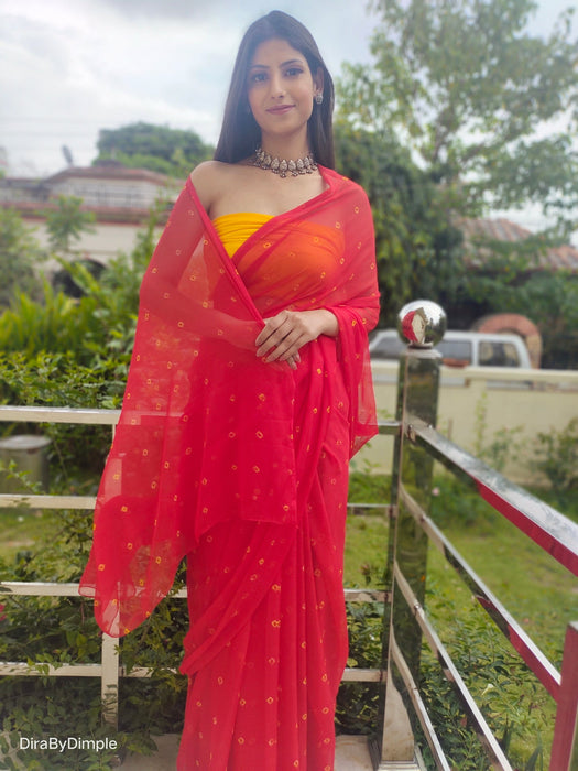 Garnet Wonder (Bandhej Red Chiffon Saree)