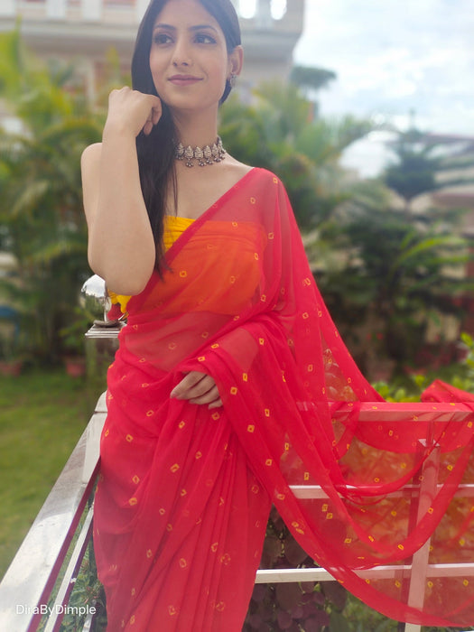 Garnet Wonder (Bandhej Red Chiffon Saree)