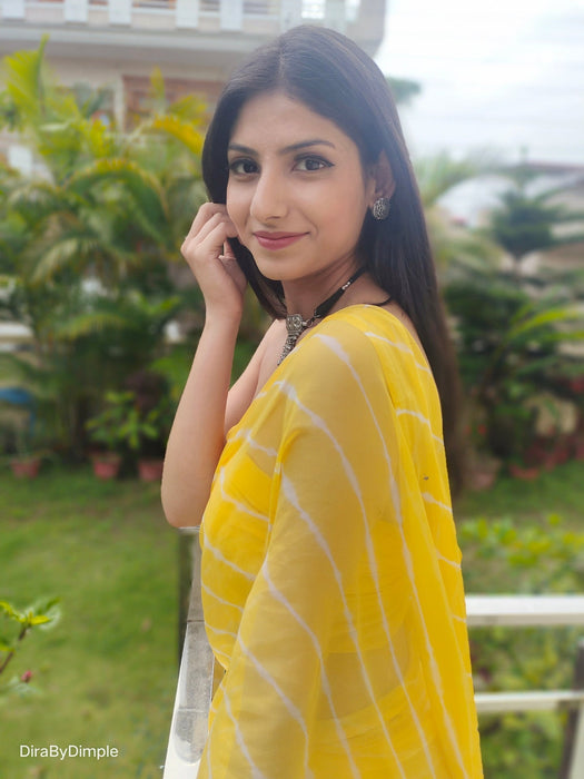 Daffodil Ripple (Hand Tie-Dyed yellow Chiffon Saree)