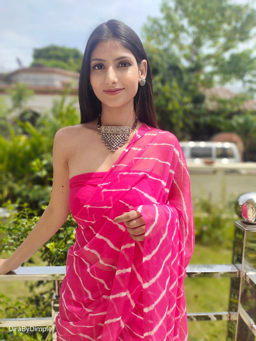 Coral Ripple (Hand Tie-Dyed Pink Chiffon Saree)