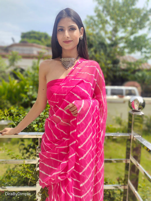 Coral Ripple (Hand Tie-Dyed Pink Chiffon Saree)