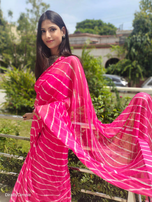 Coral Ripple (Hand Tie-Dyed Pink Chiffon Saree)