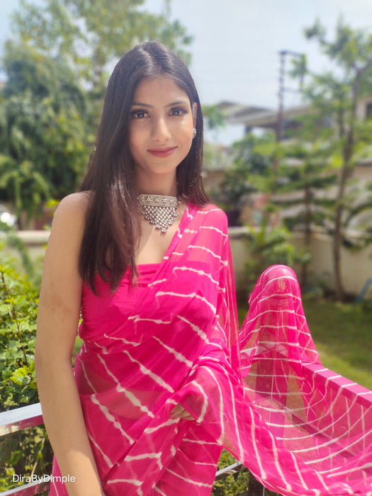 Coral Ripple (Hand Tie-Dyed Pink Chiffon Saree)