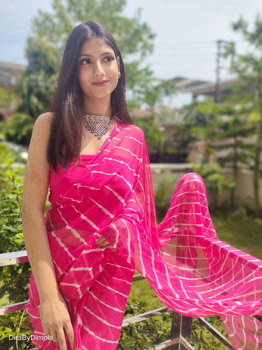 Coral Ripple (Hand Tie-Dyed Pink Chiffon Saree)