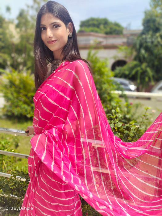 Coral Ripple (Hand Tie-Dyed Pink Chiffon Saree)