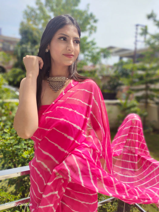 Coral Ripple (Hand Tie-Dyed Pink Chiffon Saree)