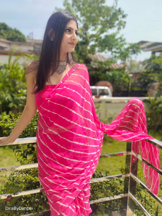 Coral Ripple (Hand Tie-Dyed Pink Chiffon Saree)