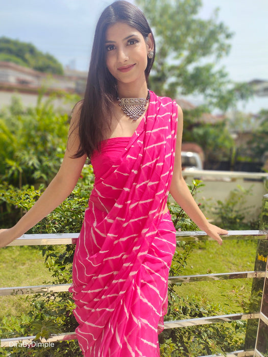 Coral Ripple (Hand Tie-Dyed Pink Chiffon Saree)