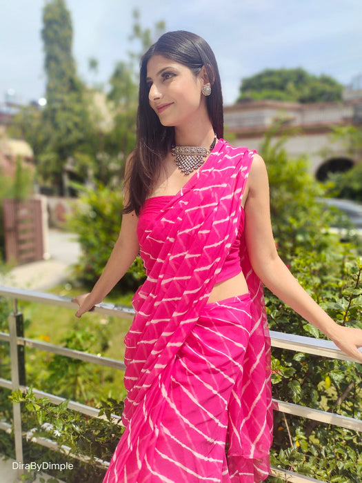 Coral Ripple (Hand Tie-Dyed Pink Chiffon Saree)