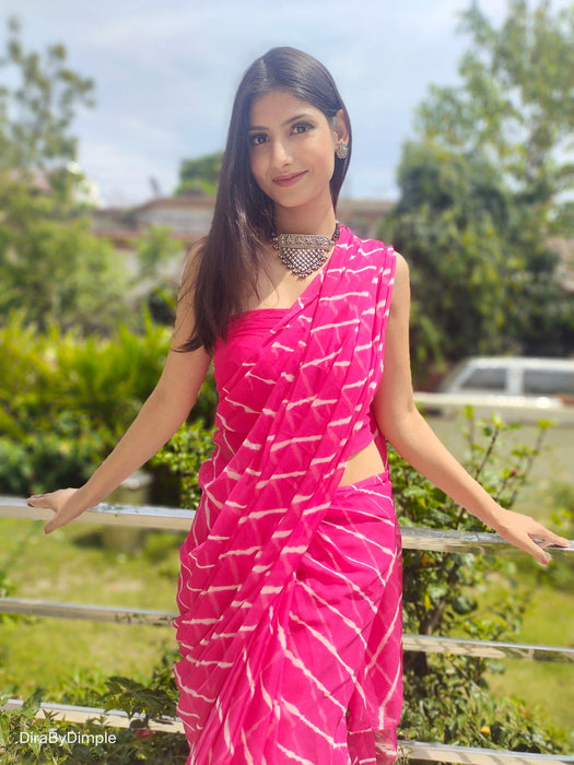 Coral Ripple (Hand Tie-Dyed Pink Chiffon Saree)