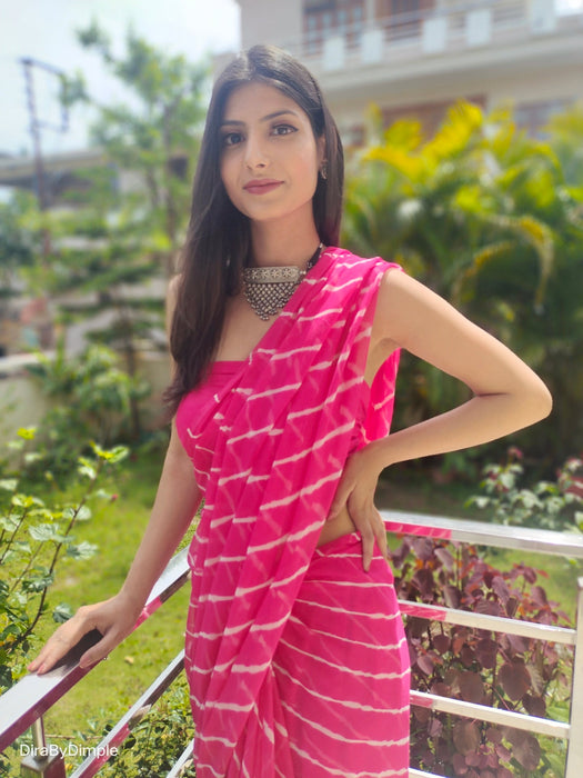 Coral Ripple (Hand Tie-Dyed Pink Chiffon Saree)