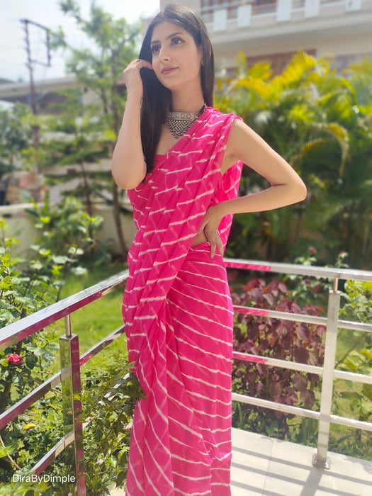 Coral Ripple (Hand Tie-Dyed Pink Chiffon Saree)