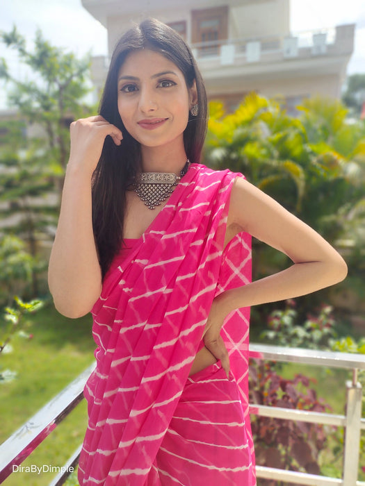 Coral Ripple (Hand Tie-Dyed Pink Chiffon Saree)