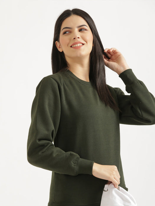 Olive Sweatshirt and Pant Co-ord Set For Women-CK-OLIVECORDSWEATSET