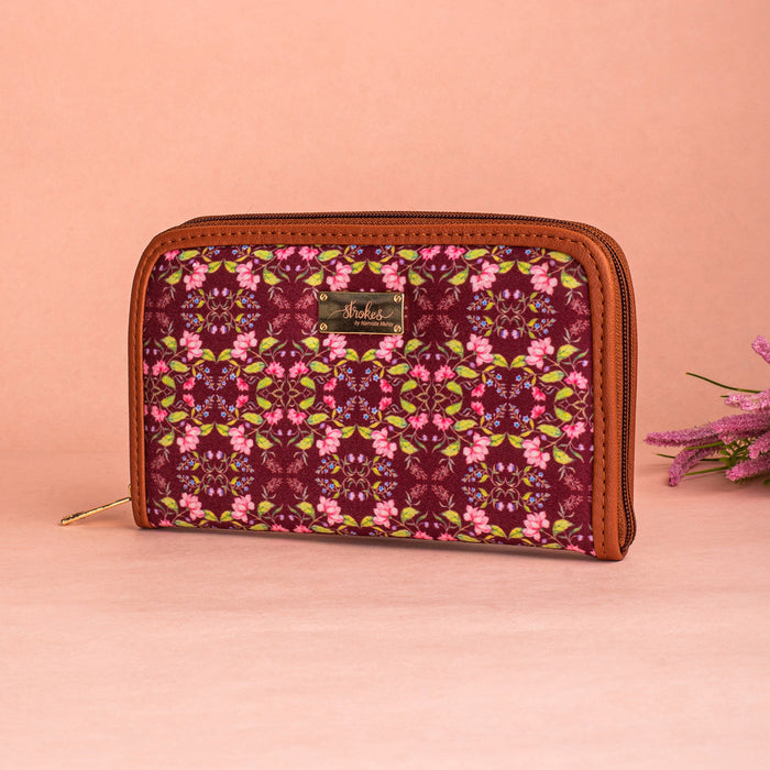 Summer Florescence Maroon Zipper Wallet