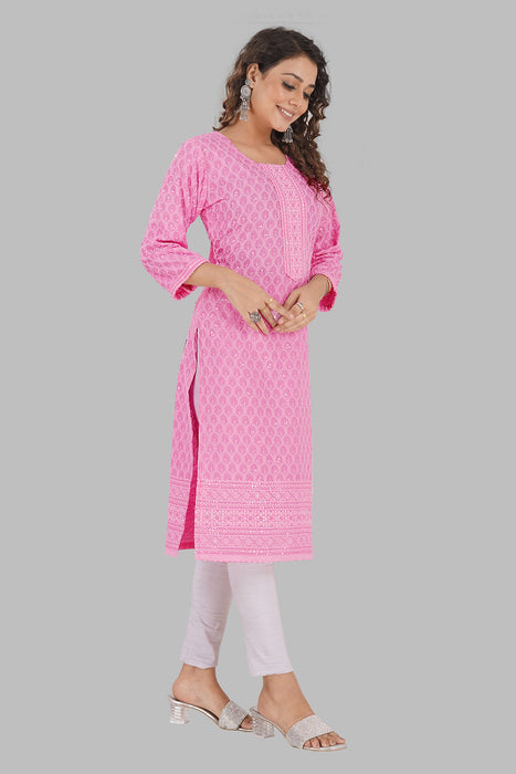 Rayon Chikan sequence work Kurti-NMK-PINK