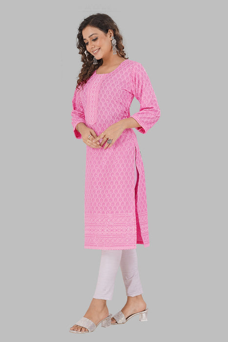 Rayon Chikan sequence work Kurti-NMK-PINK