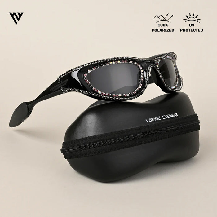 Voyage Black Wrap-Around Polarized Sunglasses for Men & Women - PMG4364