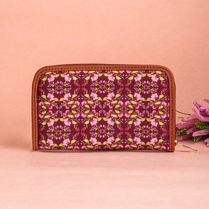 Summer Florescence Maroon Zipper Wallet