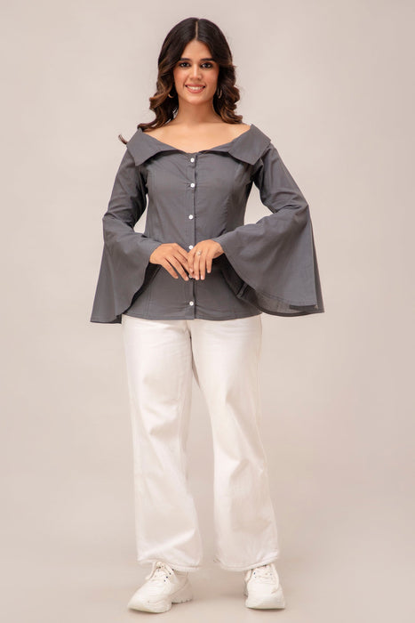 Off Shoulder Chinese Cut Princess Back Bell Sleeves Designer Western Shirt WT5001GREY