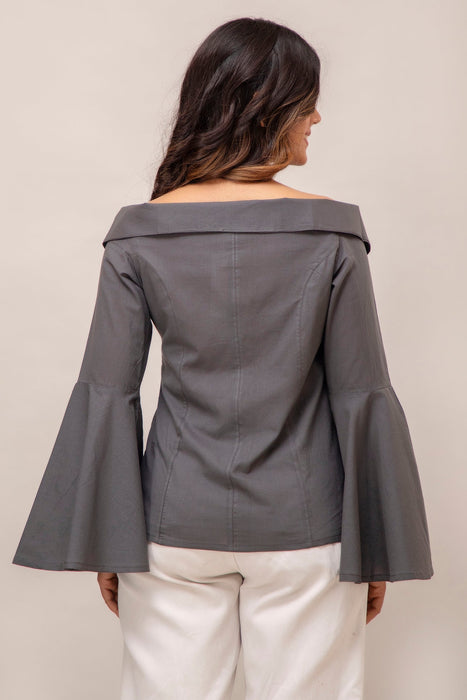 Off Shoulder Chinese Cut Princess Back Bell Sleeves Designer Western Shirt WT5001GREY