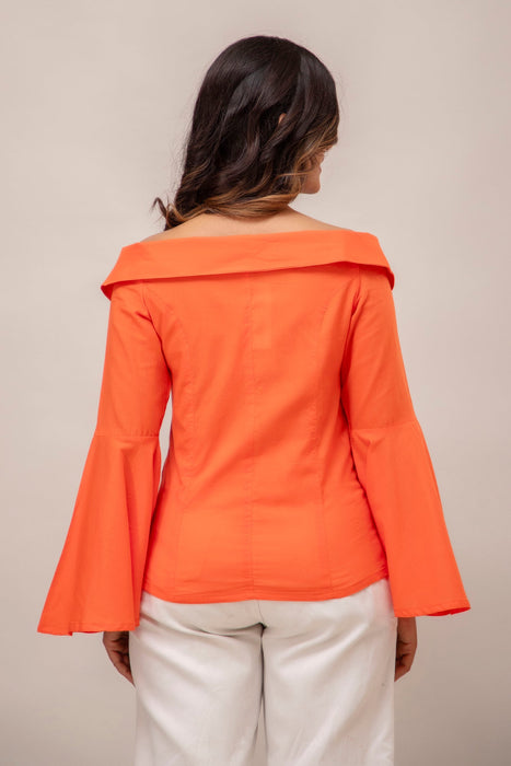 Off Shoulder Chinese Cut Princess Back Bell Sleeves Designer Western Shirt WT5001ORANGE