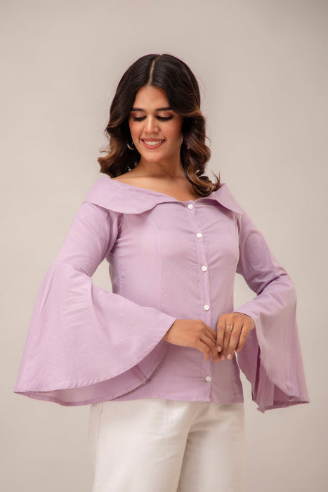 Off Shoulder Chinese Cut Princess Back Bell Sleeves Designer Western Shirt WT5001PURPLE