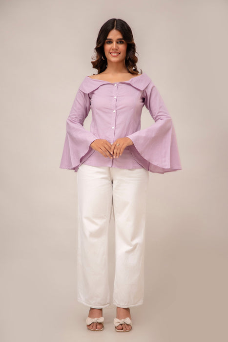 Off Shoulder Chinese Cut Princess Back Bell Sleeves Designer Western Shirt WT5001PURPLE