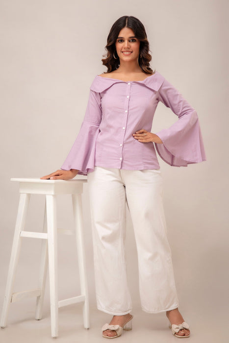 Off Shoulder Chinese Cut Princess Back Bell Sleeves Designer Western Shirt WT5001PURPLE