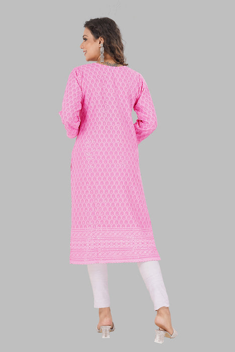 Rayon Chikan sequence work Kurti-NMK-PINK