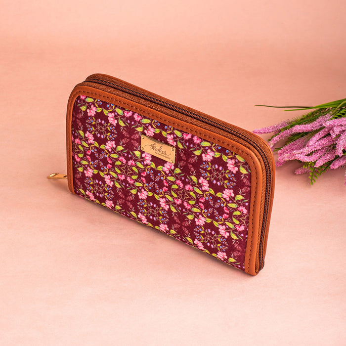 Summer Florescence Maroon Zipper Wallet