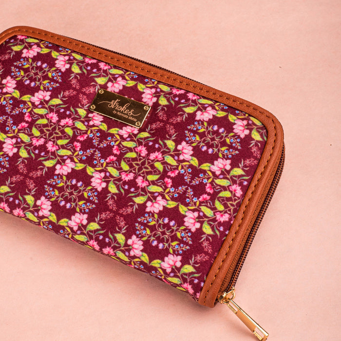 Summer Florescence Maroon Zipper Wallet