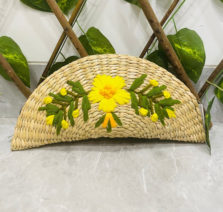 Wicker Straw Handwoven Clutch | Hand-embroidered | Saanjh Exclusive (BIG)