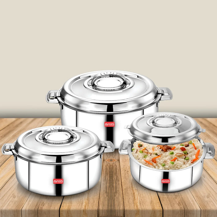 Avistar Gift Set | Double Wall Insulated Stainless Steel Casserole Gift Set | Hot Case/ Hotpot/ Chapati Box/ Curry Serveware | Firm Twist Lock | Sturdy Side Handles |