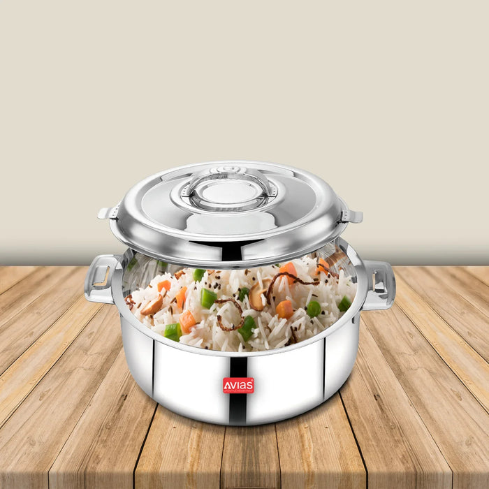 Avistar Double Wall Insulated Stainless Steel Casserole/ Hotpot/ Chapati Box/ Hot Case With Lid | Twist Lock | 1L/ 1.5L/ 2.5L/ 3.5L/ 5L/ 7.5L/ 10L - Silver