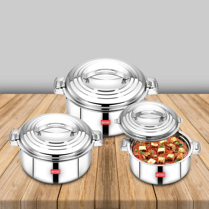 Platina Premium Casserole Gift Set (1000Ml, 1500Ml, 2500Ml) | Riveted Handles | Puf Insulated |