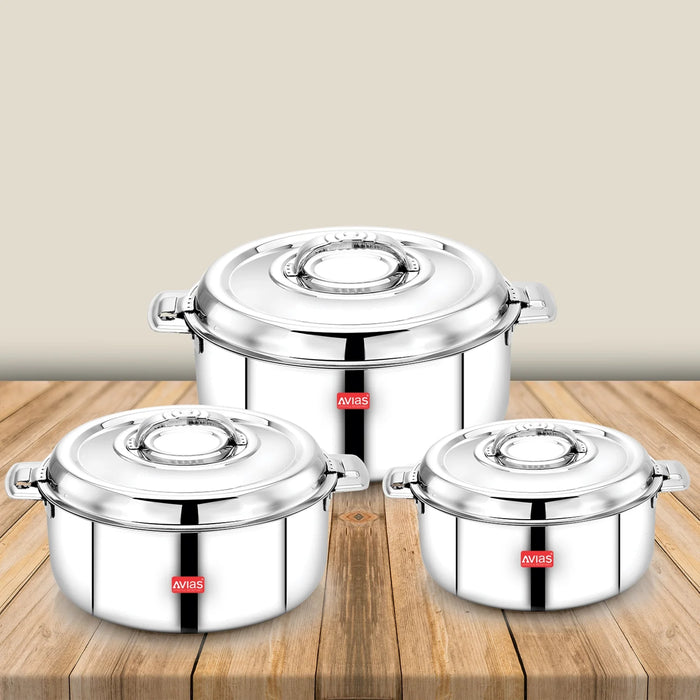 Avistar Gift Set | Double Wall Insulated Stainless Steel Casserole Gift Set | Hot Case/ Hotpot/ Chapati Box/ Curry Serveware | Firm Twist Lock | Sturdy Side Handles |