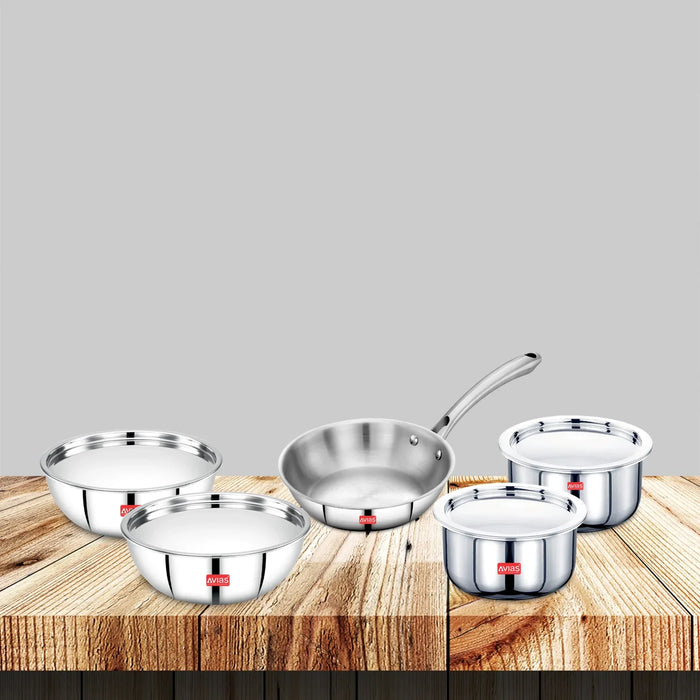 Triply Combo of  3 - Riara (Frypan 22Cm + Talsa 20Cm & 22Cm + Tope 14Cm & 16Cm) | Stainless Steel | 3 Layered Body | Induction Friendly