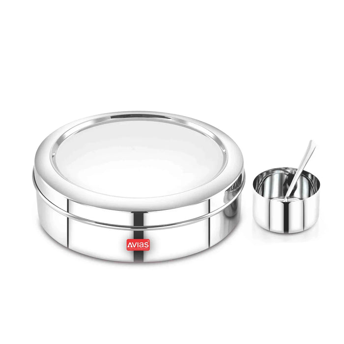 Stainless Steel Elegant Spice Box/Organiser With Ss Lid For Kitchen | Rust Resistant Masala Dabba/ Masala Dani With 7 Compartments And Steel Spoon | Small/Medium