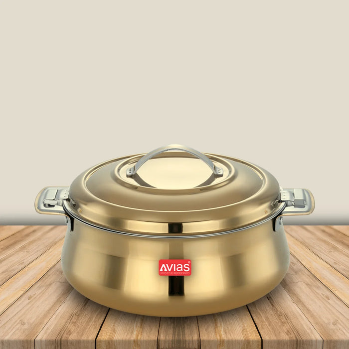 Riara Gold Premium Stainless Steel Casserole/ Hotpot/ Hot Case With Twist Lock With Sturdly Side Handles | Roti/ Chapati, Curry , Gravy, Rice Serveware | 1.5L/ 2.5L