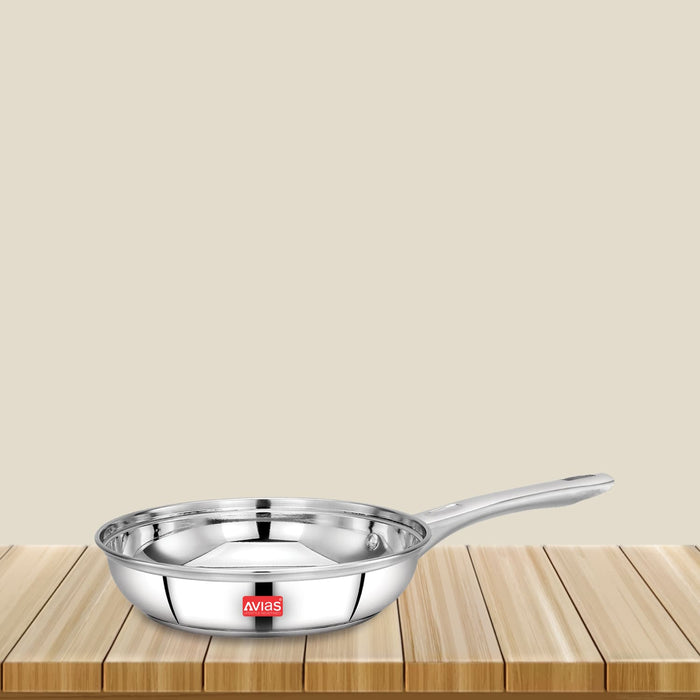 Inox Ib Stainless Steel Frypan | Induction Friendly | Sandwich Bottom | Robust | Silver Satin Finish | 20Cm/ 22Cm