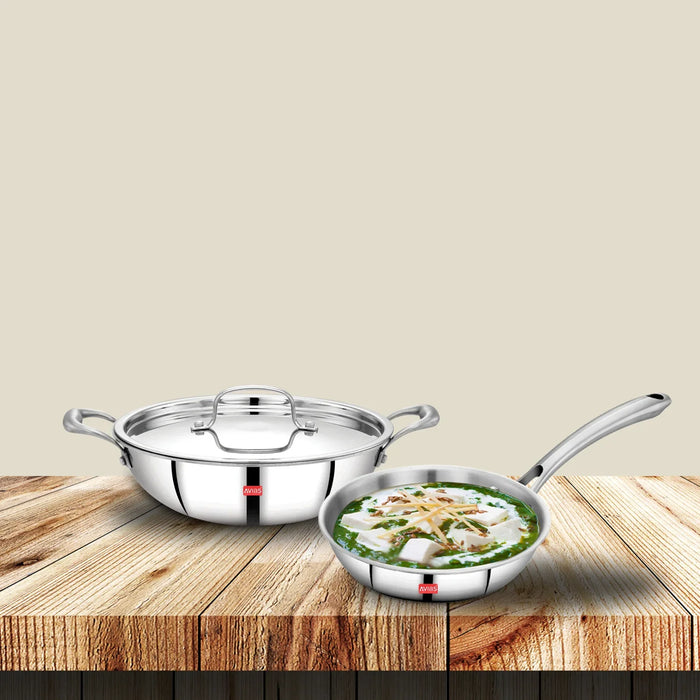 Triply Combo I - Riara Kadai 22Cm + Riara Frypan 22Cm | Stainless Steel | 3 Layered Body | Induction Friendly