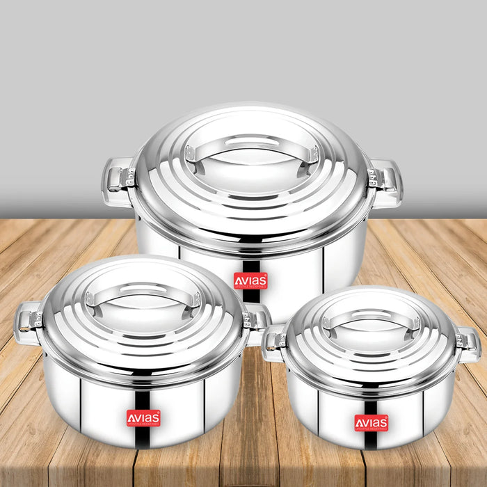 Platina Premium Casserole Gift Set (1000Ml, 1500Ml, 2500Ml) | Riveted Handles | Puf Insulated |