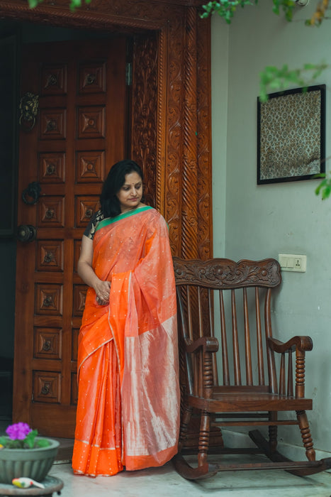 Chanderi Tissue Silk Saree - Orange