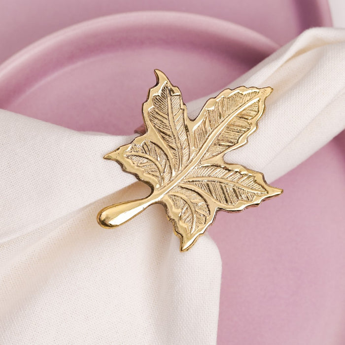 Premium Brass Napkin Rings, Maple Leaf